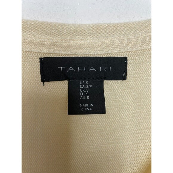Tahari Small Linen Sweater Pale Yellow Knit V-Neck 3/4 Sleeve Pullover Oversized - Picture 6 of 8